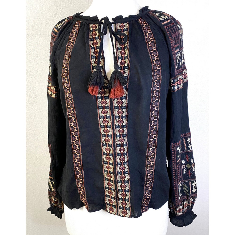 American Eagle Women's Tribal Patterned Tassled Blouse, Size M
